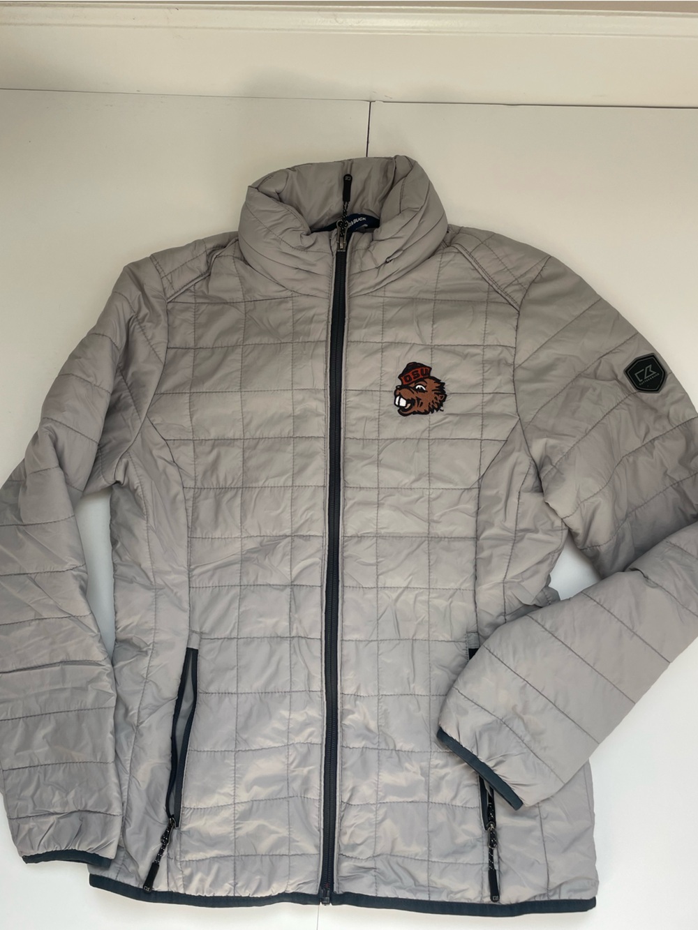 Light Gray Quilted Jacket with Oregon State Retro Benny Patch